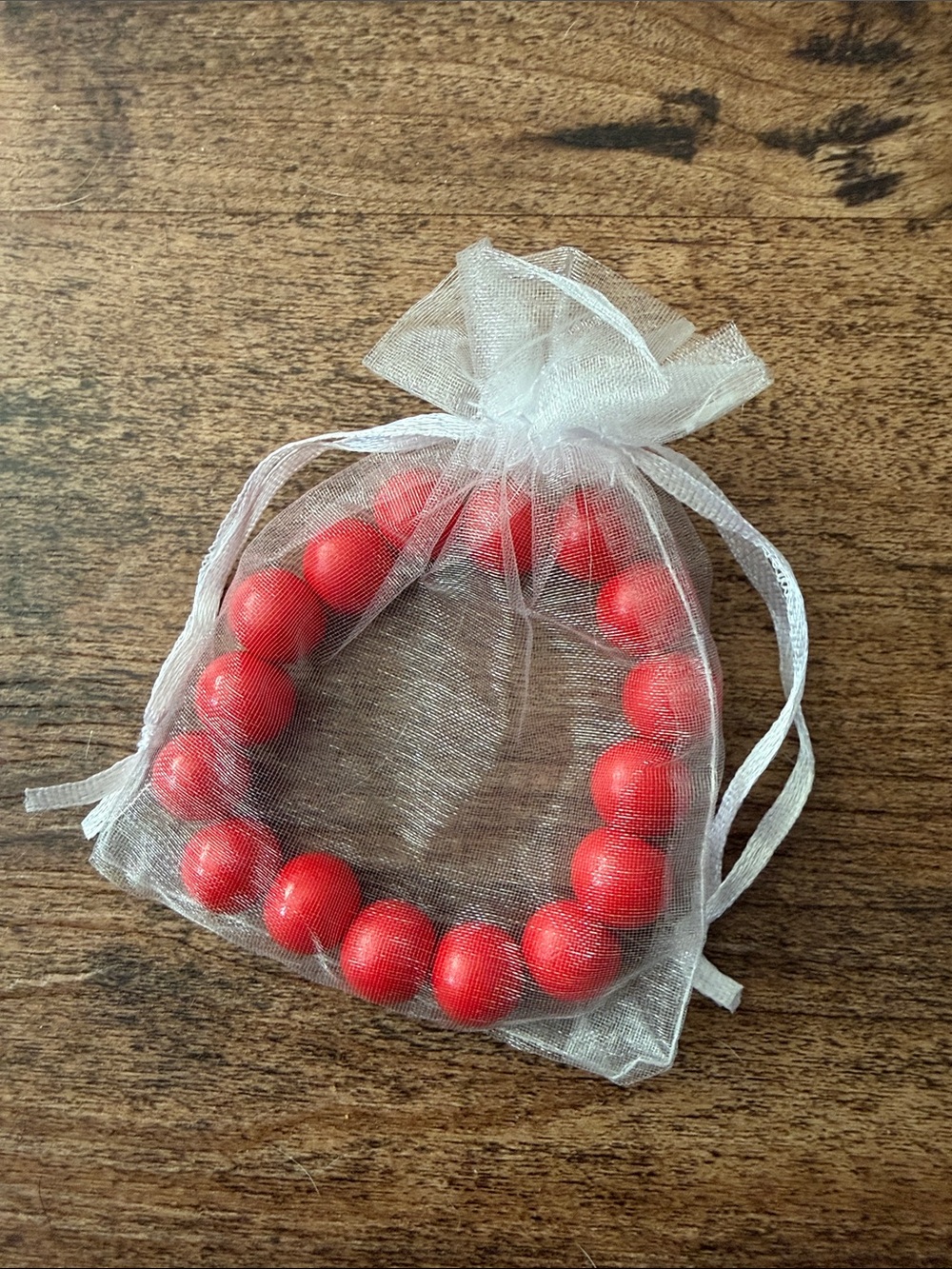 Red Beaded Wood Stretch Bracelet  🆕